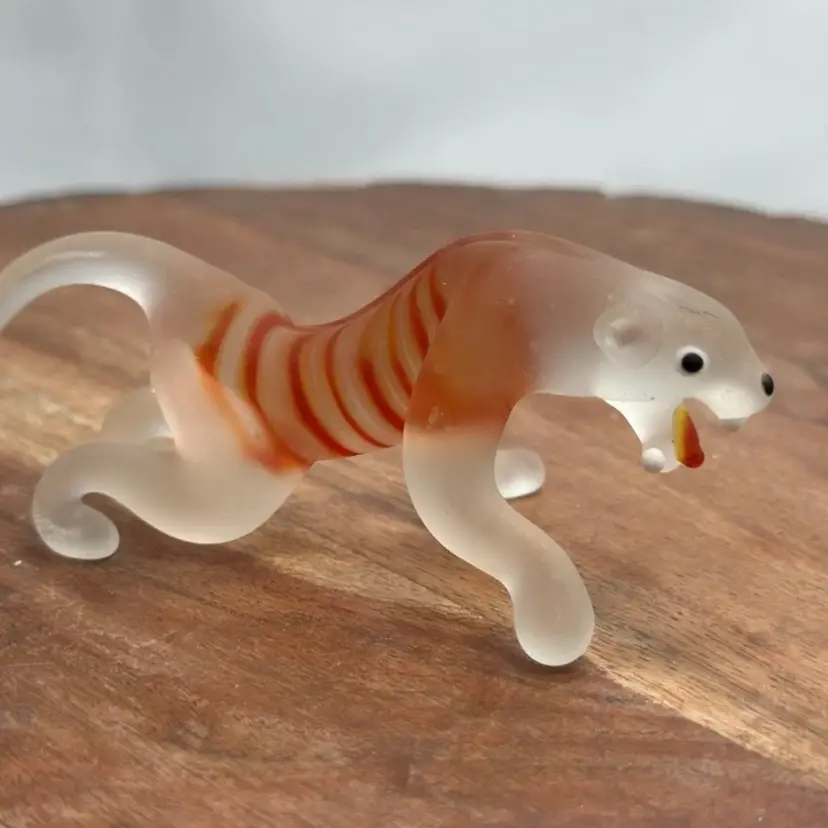 Tiger Figurine Animal Satin Art Glass Stripes Cat Feline