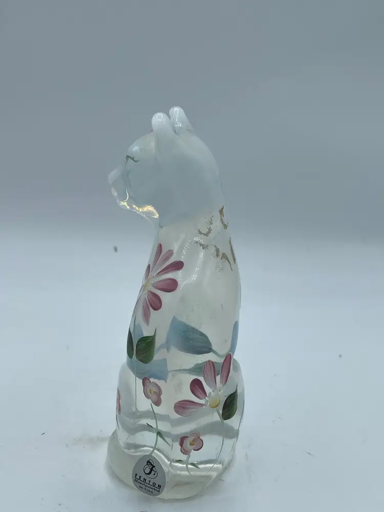 Fenton Art Glass Hand Painted Opalescent Stylized Cat Figurine