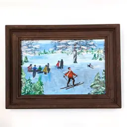 Charming Winter Skiing Scene Painting Framed