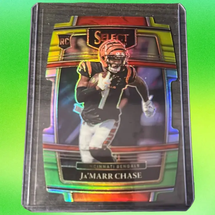 2021 Panini Select Football JaMarr Chase Green/Yellow Die-Cut RC