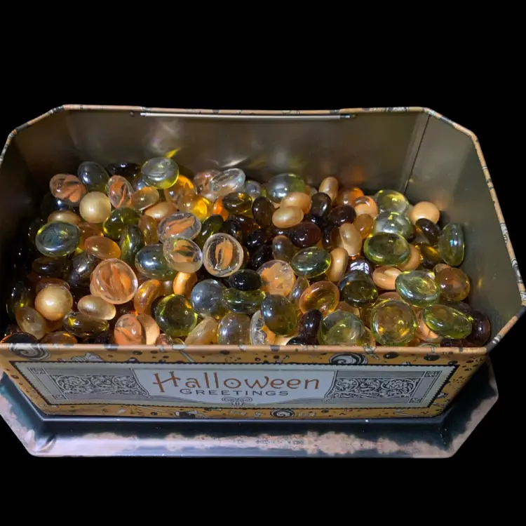 16. Halloween Vintage Folk Art Storage Box/Tin Container With Beads