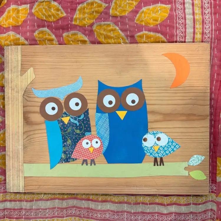 Made By Me! Owl Family Collage Wood Wall Art