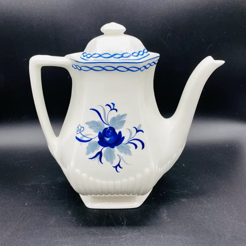 #1821 Adams Baltic Blue Roses Ironstone Coffee Pot England