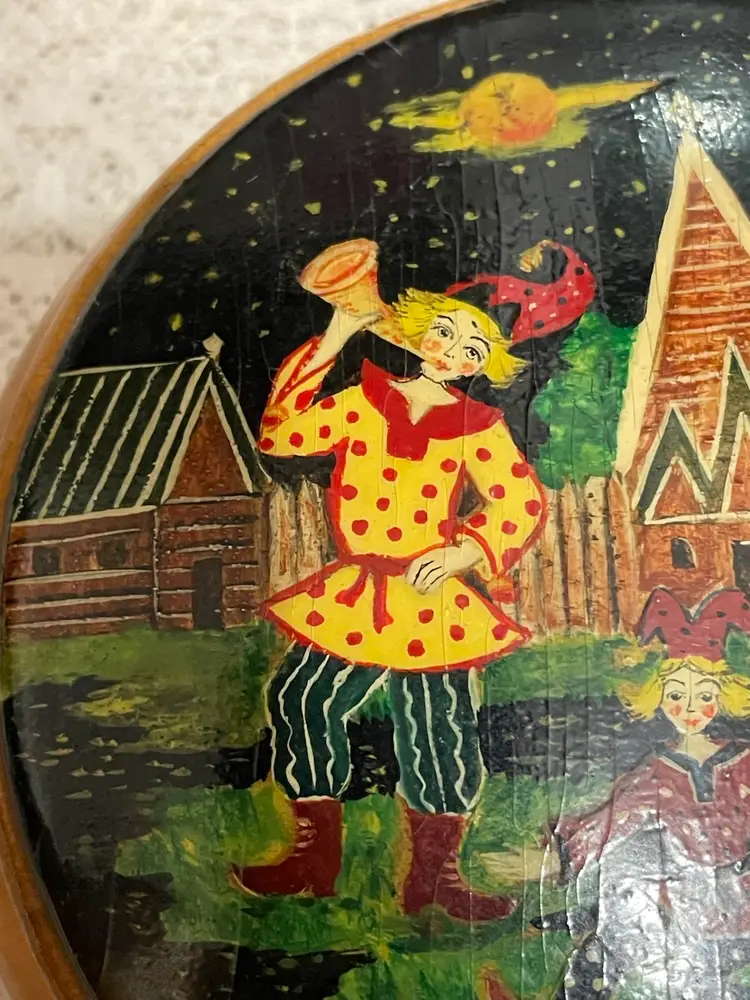 Vintage Russian Wooden Turned Painted Box