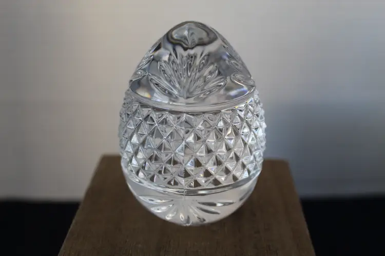 Vintage France Lead Crystal Egg Paperweight Fern & Hobnail Pattern