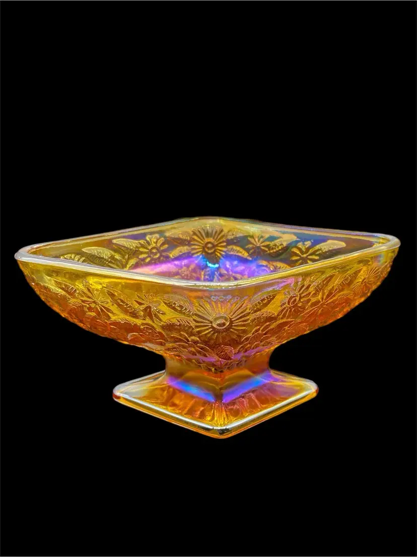Marigold Indiana Glass Co Carnival Glass Diamond-shaped Candy Dish