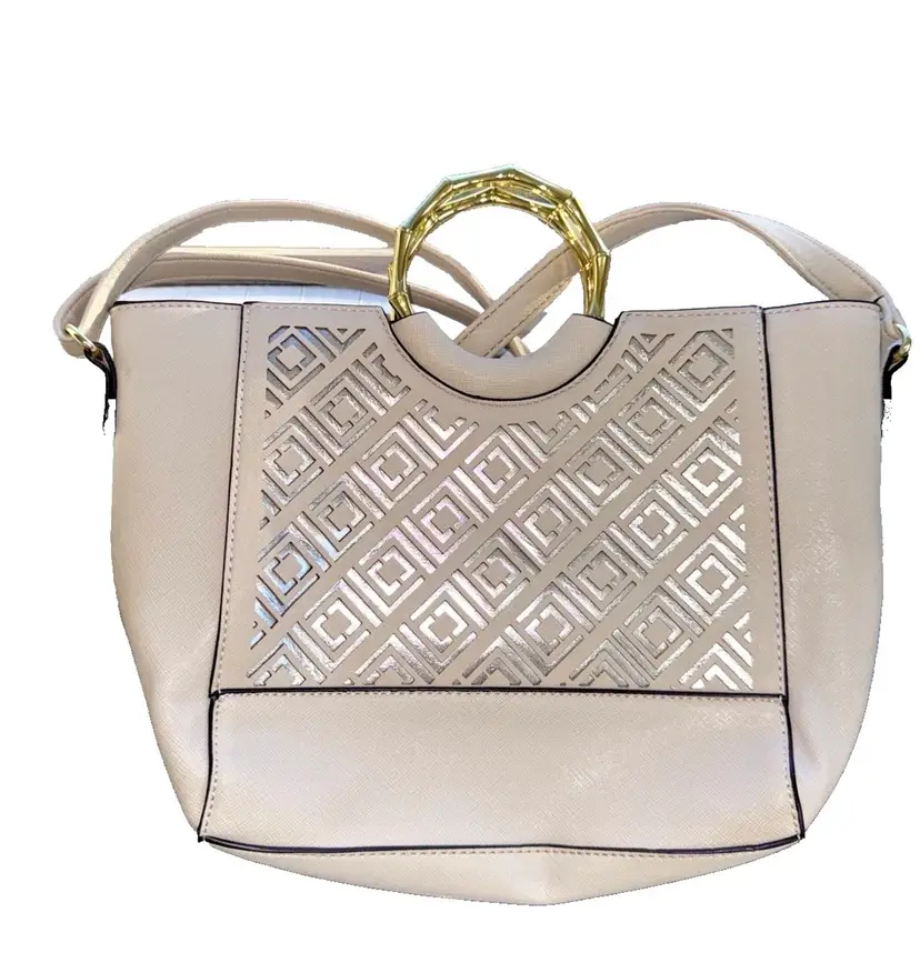 vintage  liz claiborne cream shoulderbag/ gold & silver accents