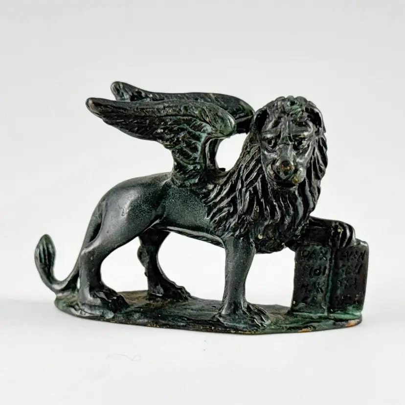 Vintage Miniature Metal Winged Lion of St Mark Figurine, Christian Patron Saint of Venice