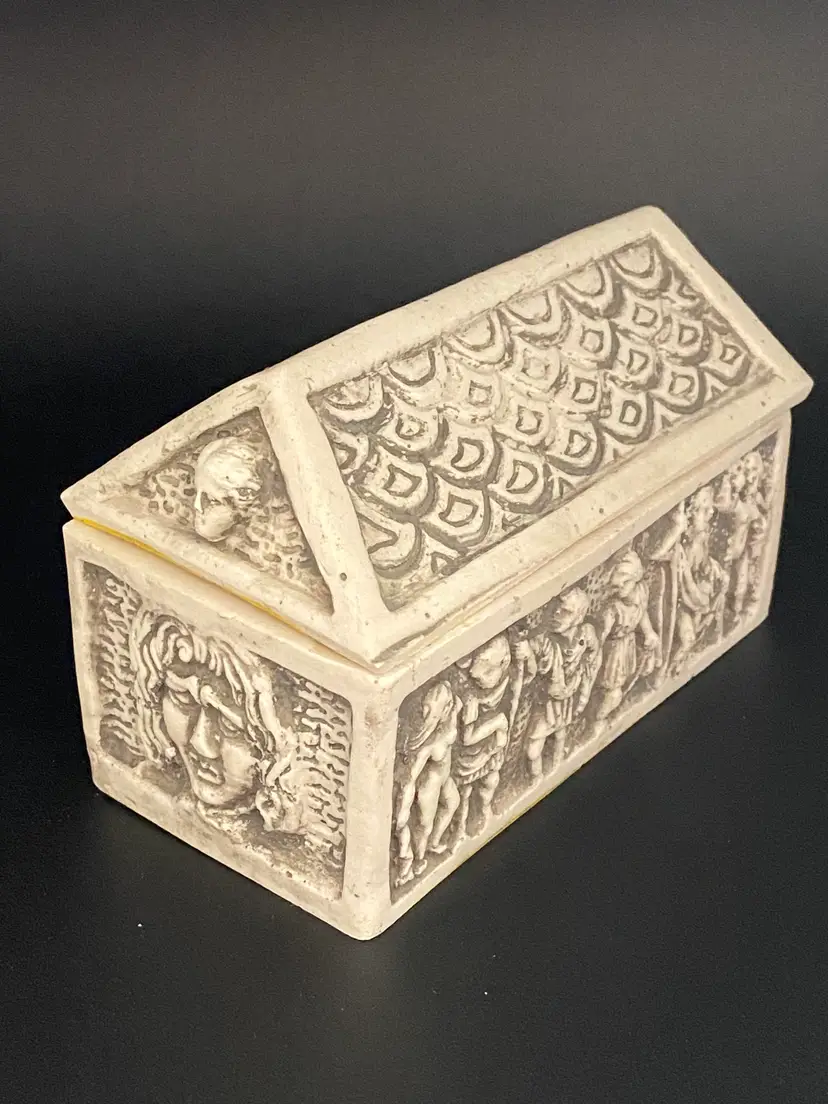 Decorative Roman Era Casket/Box with Romanesque Style Design, 5.25"W, 3.75" Tall