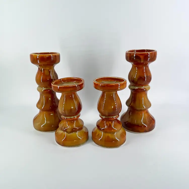 Vtg Signed Richie Watts Good Earth Pottery Handcrafted Candle Holders Pristine Brown Drip