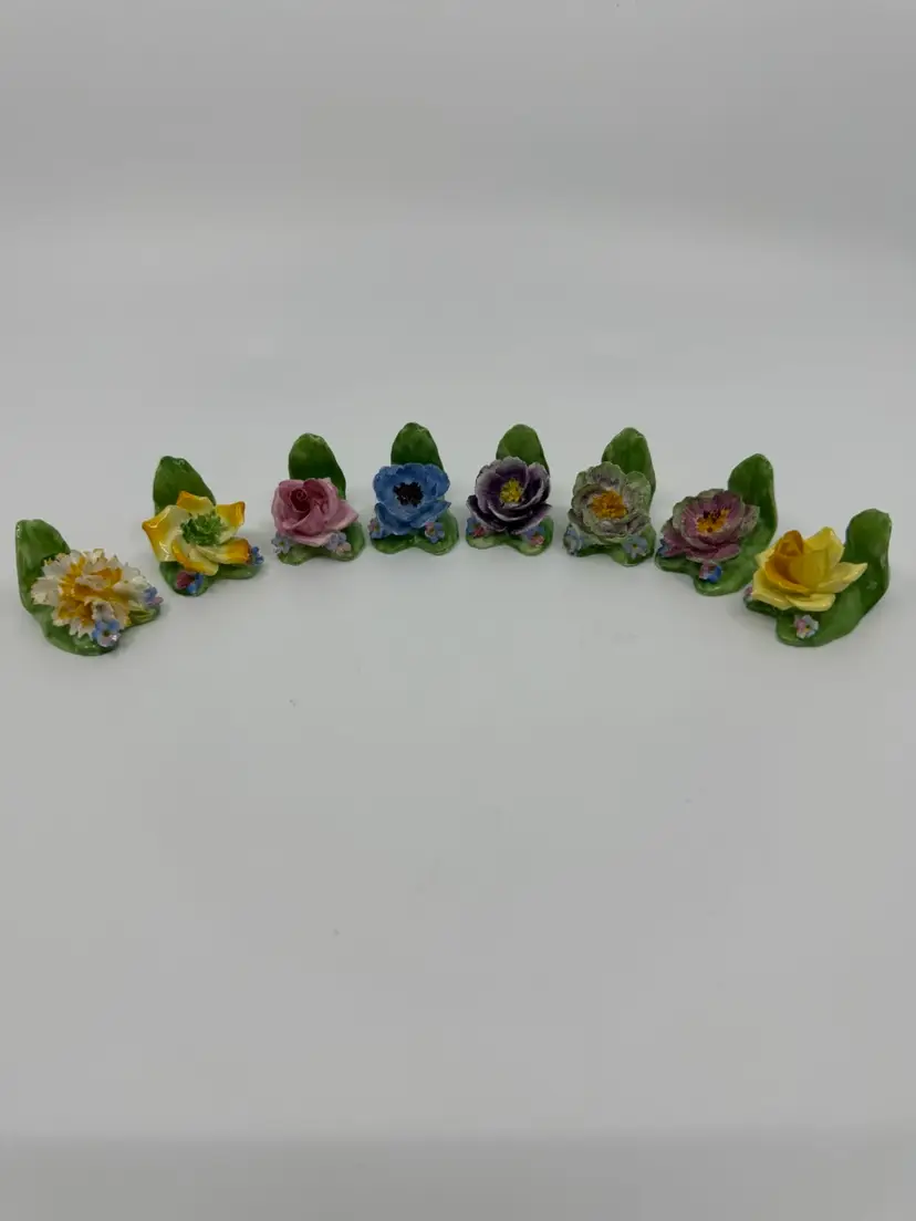 8 Coalport Bone China Floral Place Card Holders ~ Mixed Flowers England