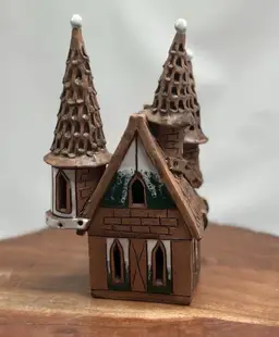 Lithuanian Clay Pottery House Tea Fairy Light Cottage Folk Art