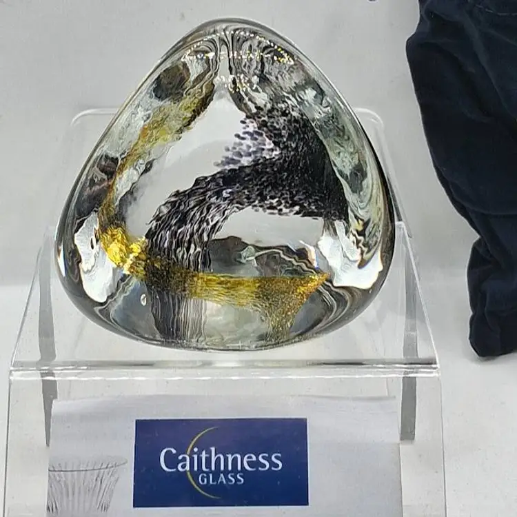 Caithness, Scotland NEW IN BOX, Pebble-Black/Topaz, Paperweight