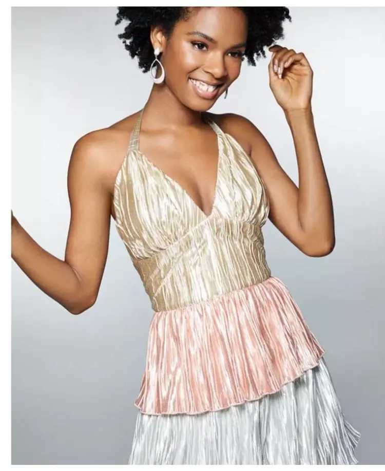 Betsey Johnson Tiered Metallic Gown Silver/Multi Women's Size 12 NWT