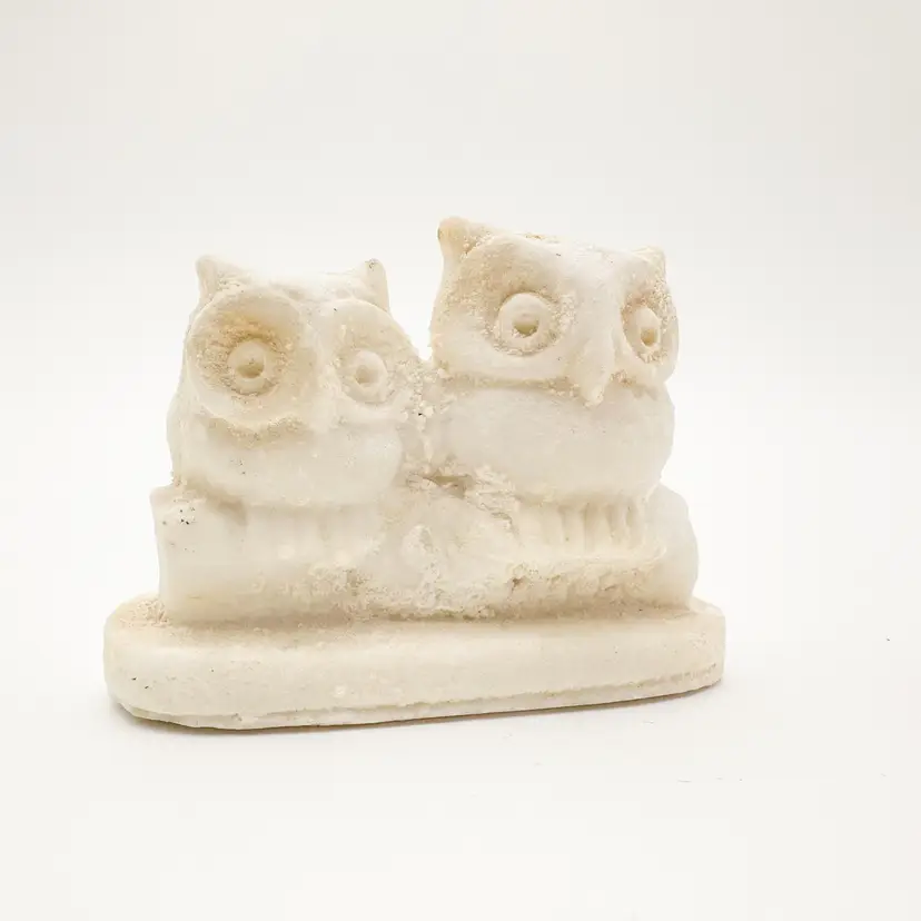 Salt Stone Two Owls Figurine 2.5" H x 3" L x 1.25" W