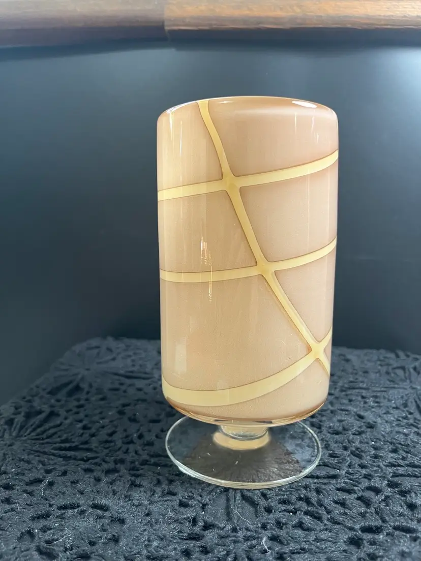 Art Glass-Column like Vase/Pillar Candle Holder/Goblet on Clear Pedestal-Different but Beautiful Tan Colors