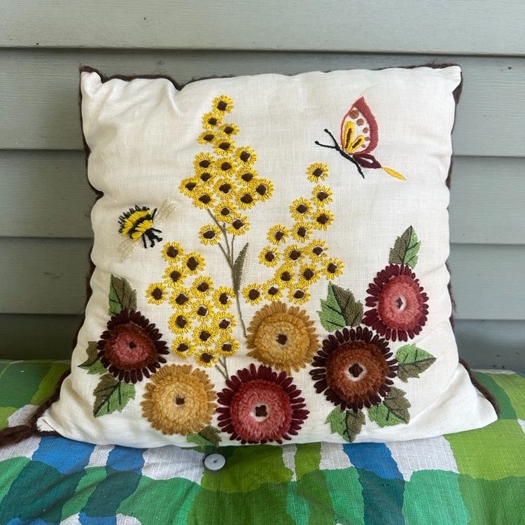 Crewel Embroidered Pillow