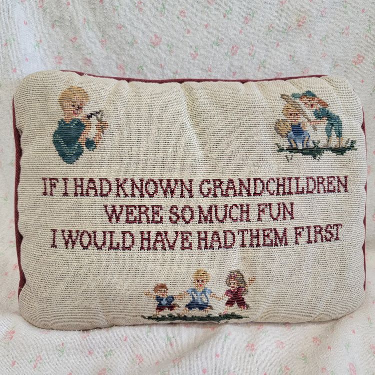 Grandchild Needlepoint Pillow Grandparents Funny Home Decor 12”x 8” Grandma Fun
