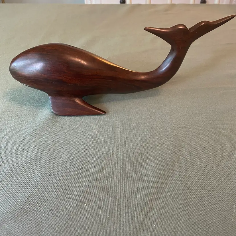 Vintage Mid Century Ironwood Whale Hand Carved Wood Sculpture Figurine MCM