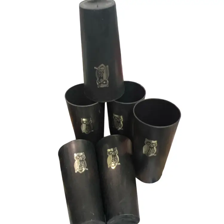 Summertime Ice tea Cups!!! Set of 6 Nasco MCM Vintage Black Plastic Gold Owl Tumblers Cups Good Used Condition, Minor Wear