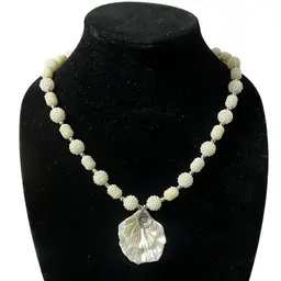 Vintage Beaded Beachy necklace Plastic Shells Aurora Borealis Sterling Silver Clasp