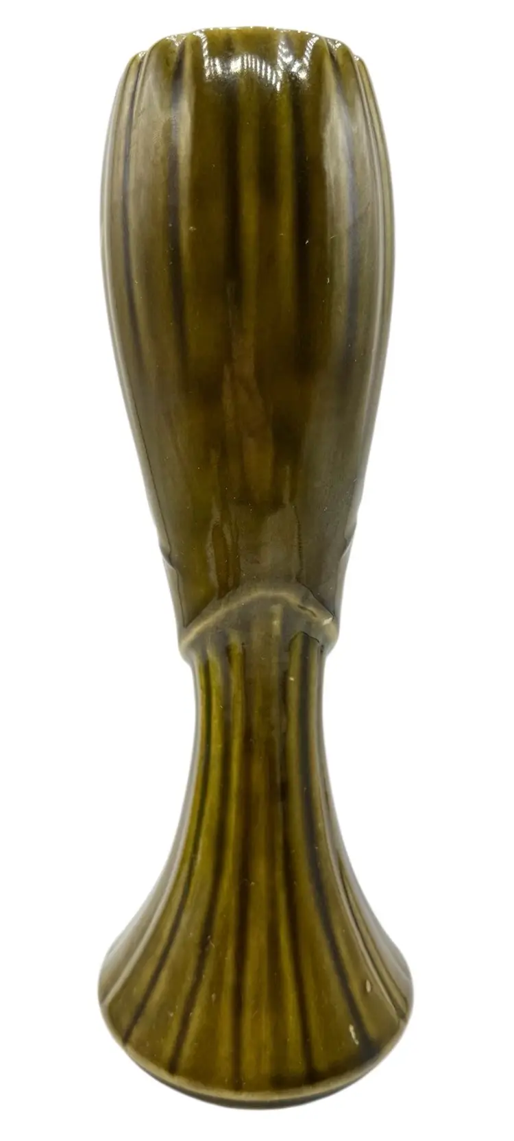 Vintage McCoy Pottery Vase Corinthian Floraline Atomic Olive Green #2005 USA