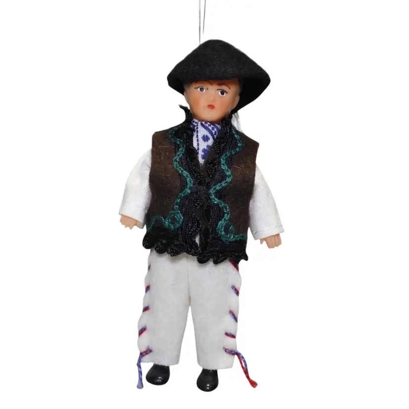 Czech Republic Man in Traditional Clothing Bendy Rubber Doll Christmas Ornament Vintage