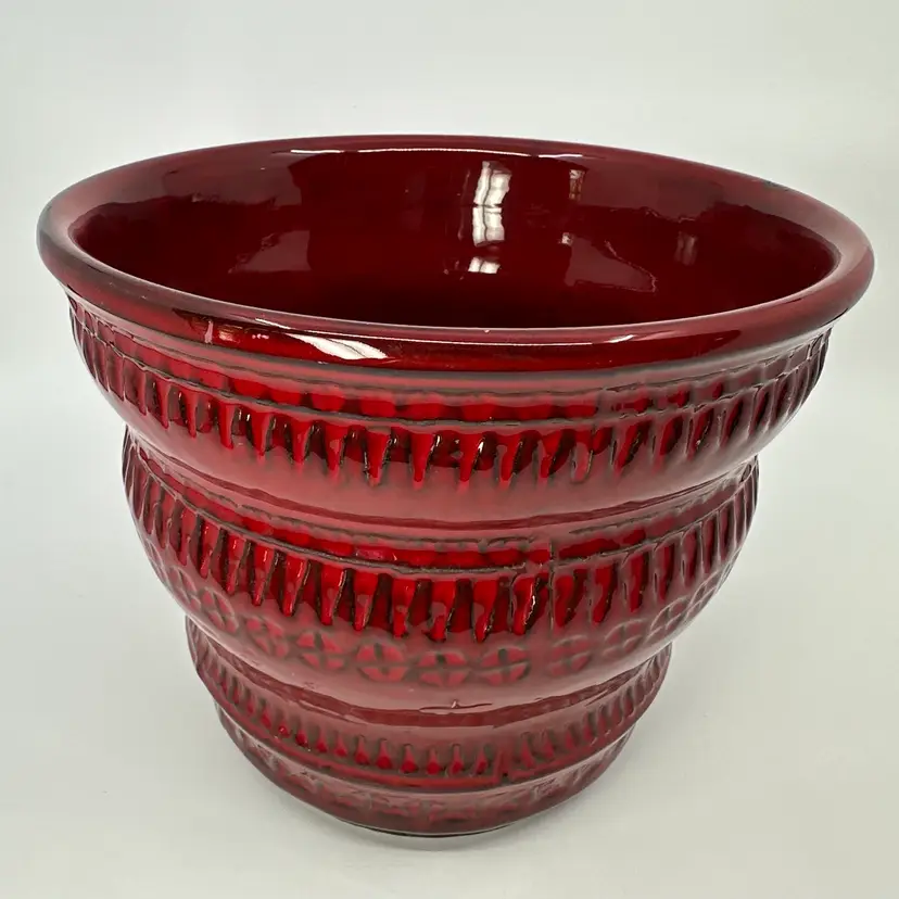 Vintage Minerva Red Ceramic Flower Pot Planter from Italy 1960s