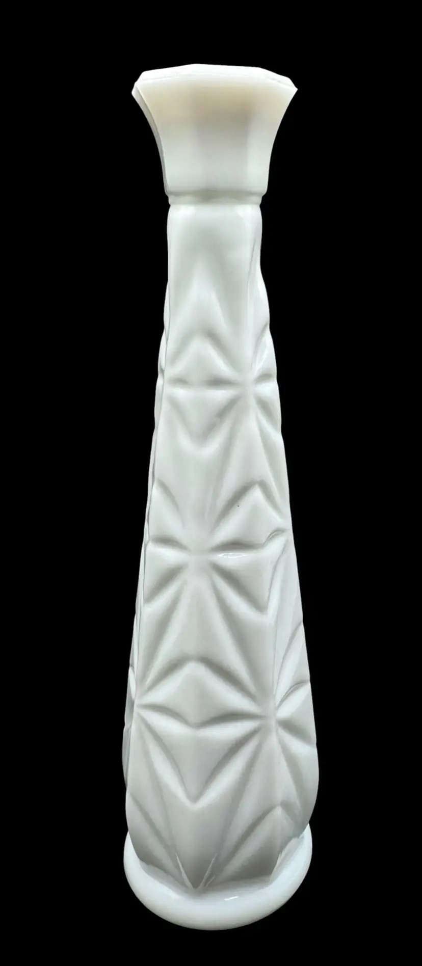 Vintage Milk Glass Bud Vase Starburst White Mid Century Octagon 9”
