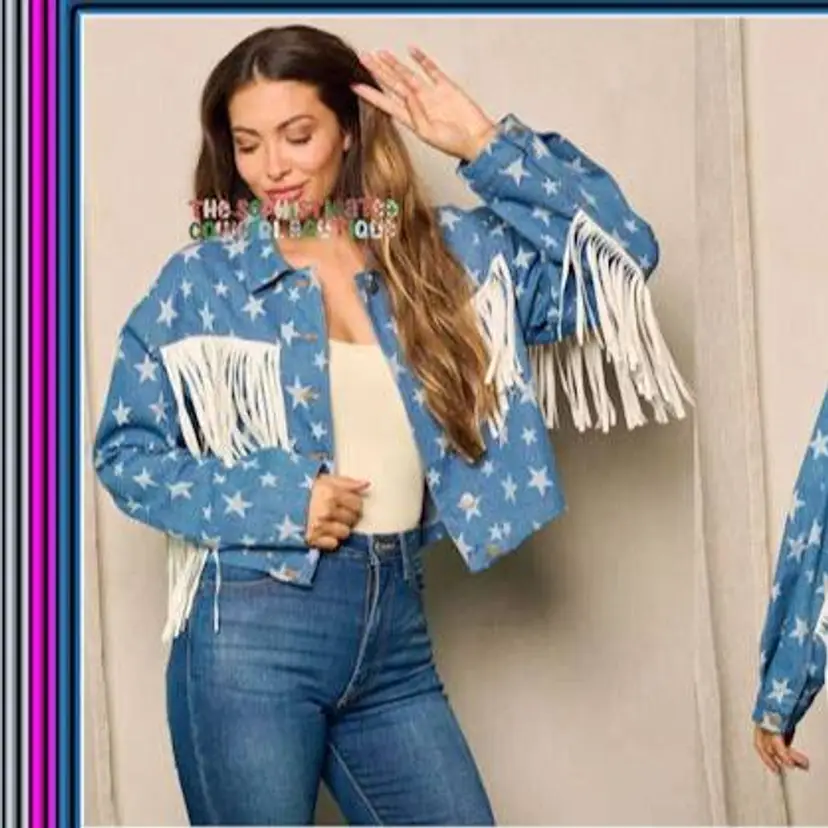 THE ESTRELLA LADIES DENIM FRINGED JACKET NIP