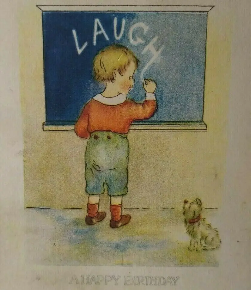 Birthday Postcard Child  Dog Laugh Chalkboard Series 2119 Jackson Michigan 1921