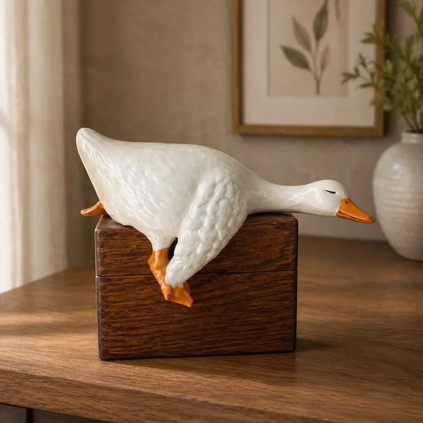 Vintage Ceramic Goose Adorned Recipe Box, 8" x 6.5"