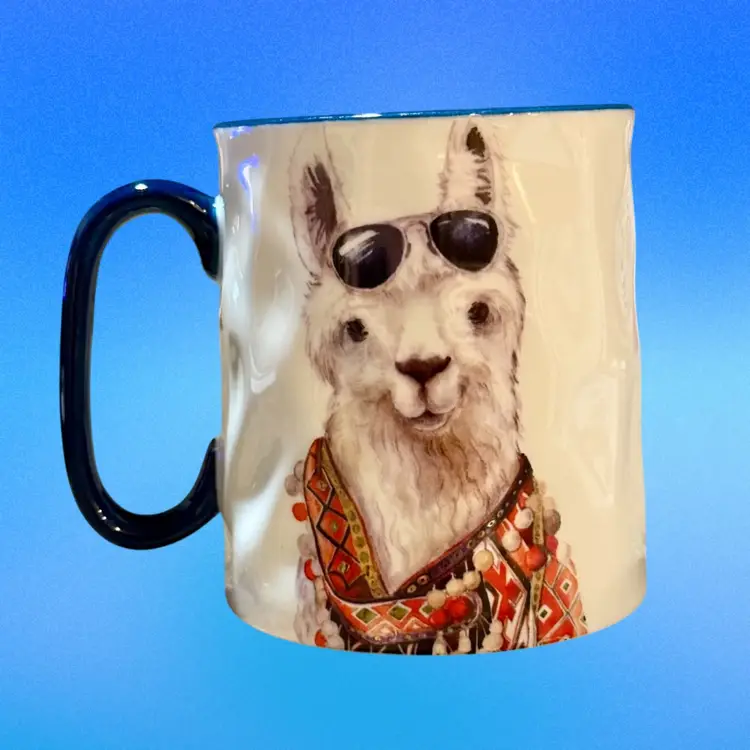 Signature Housewares Hipster Llama Glasses Scarf Ceramic 14oz Coffee Mug **PLEASE READ**