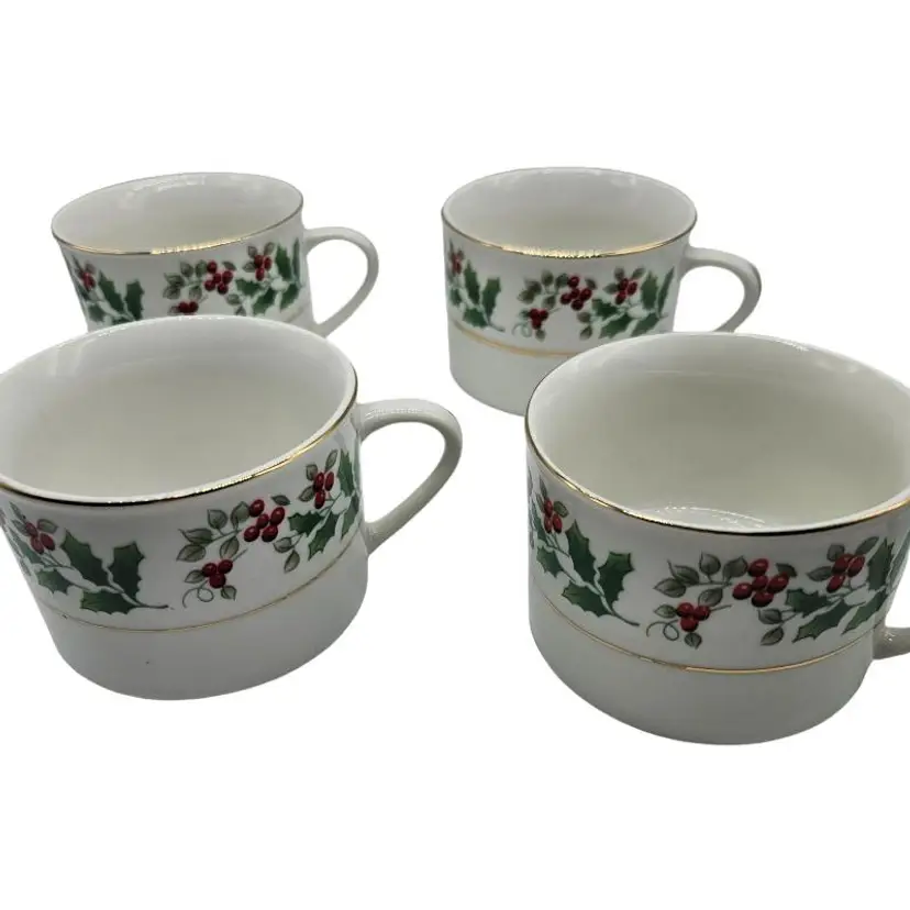 GIBSON Christmas Charm Delight Holiday Harmony Flat Cup Mug Set of 4