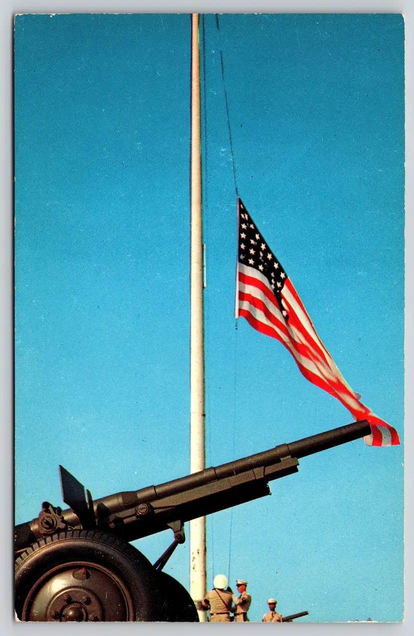 Postcard Flag at Camp Drum New York Retreat in front of the Post Headquarters - 9933