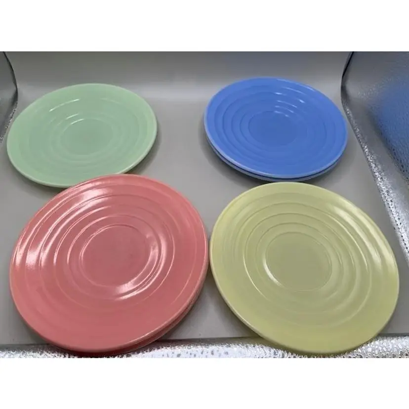Vintage Hazel Atlas Moderntone Platonite Pastel Saucers ~ Set of 6 ~ Pastel Colors