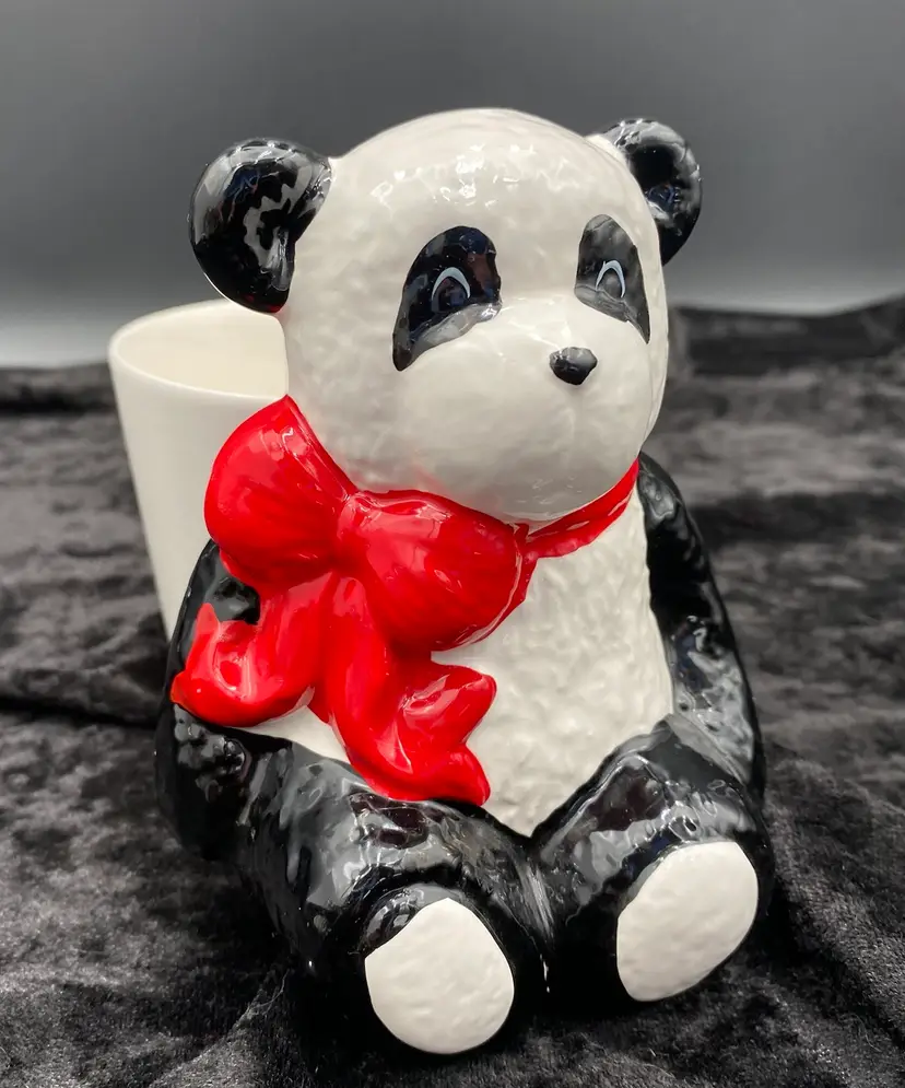 Vintage ('89) Holland Floral Inc. Cache Pot/Vase, Hand-Painted Panda Bear