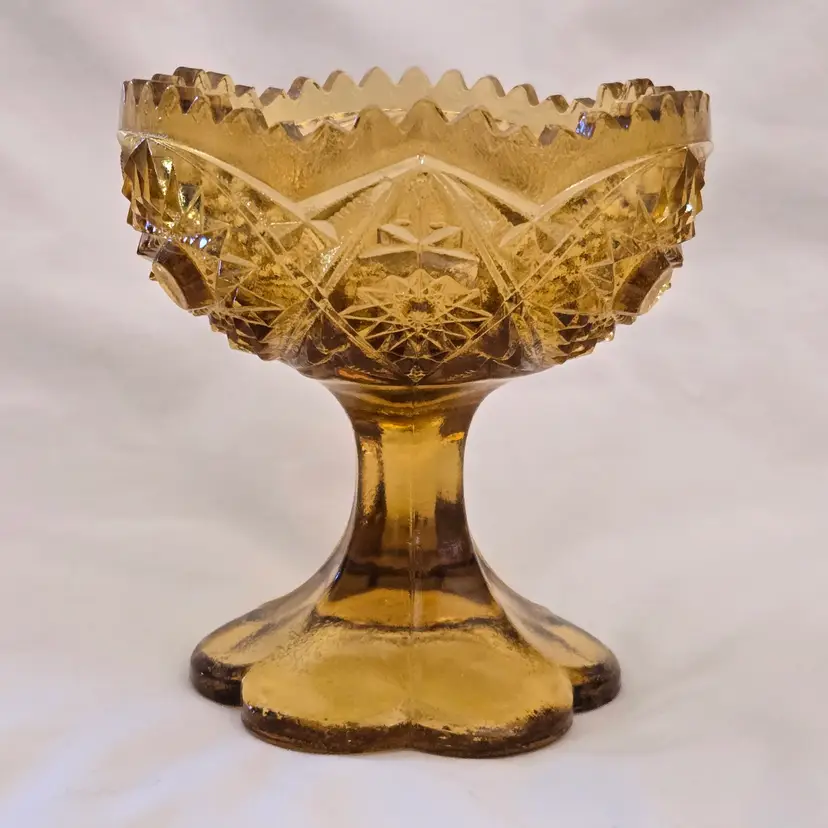 Art Glass Kimble Wheaton Amber Martec Hobstar & Arches Jam/Jelly Compote Vintage