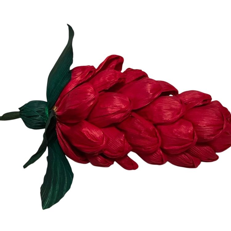 # 037  Handcrafted Red Color Corn Husk🌻 Ginger 🫚 Flowers 6” Blossom Approximately 10” Long