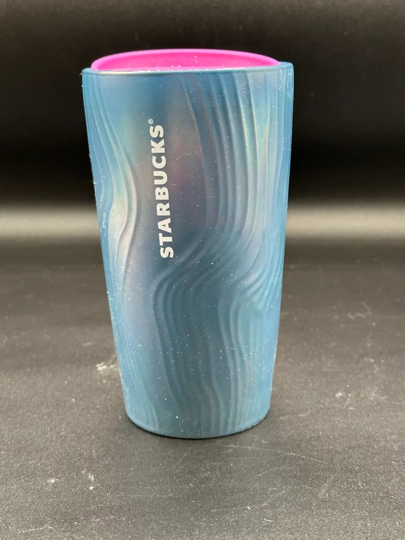 Starbucks 2022  12oz Mug Iridescent Blue Purple Wave Twist Open Lid Coffee Tea