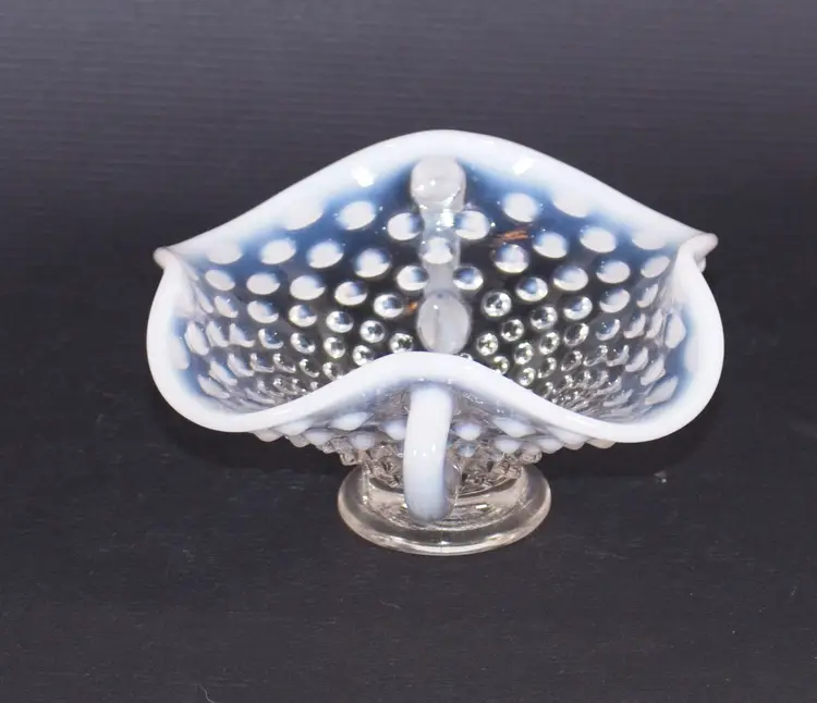 Fenton Moonstone Opalescent Hobnail Candy Dish Double Handled