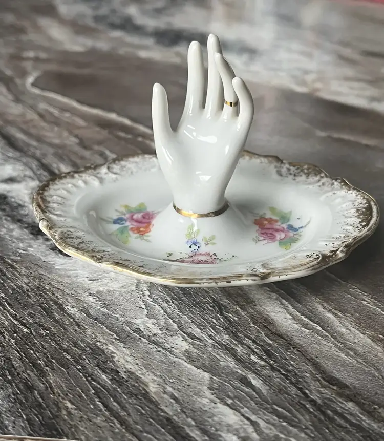 Rose Porcelain Ring Jewelry Holder Trivet Dish Japan Vintage