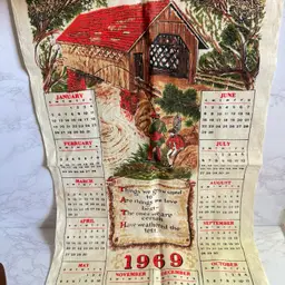 Vintage 1969 Covered Bridge Calendar Tea Towel Vintage Linen