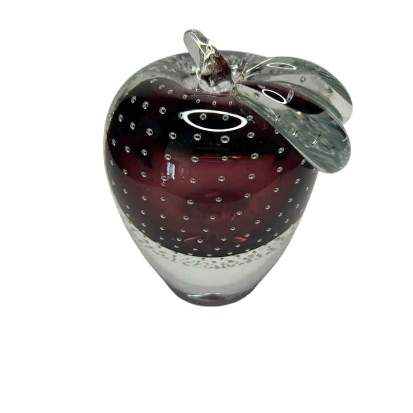 Very Dark Purple And Clear Controlled Bubble Art Glass @ 4x3 Paperweight Minimal Scratch On Bottom