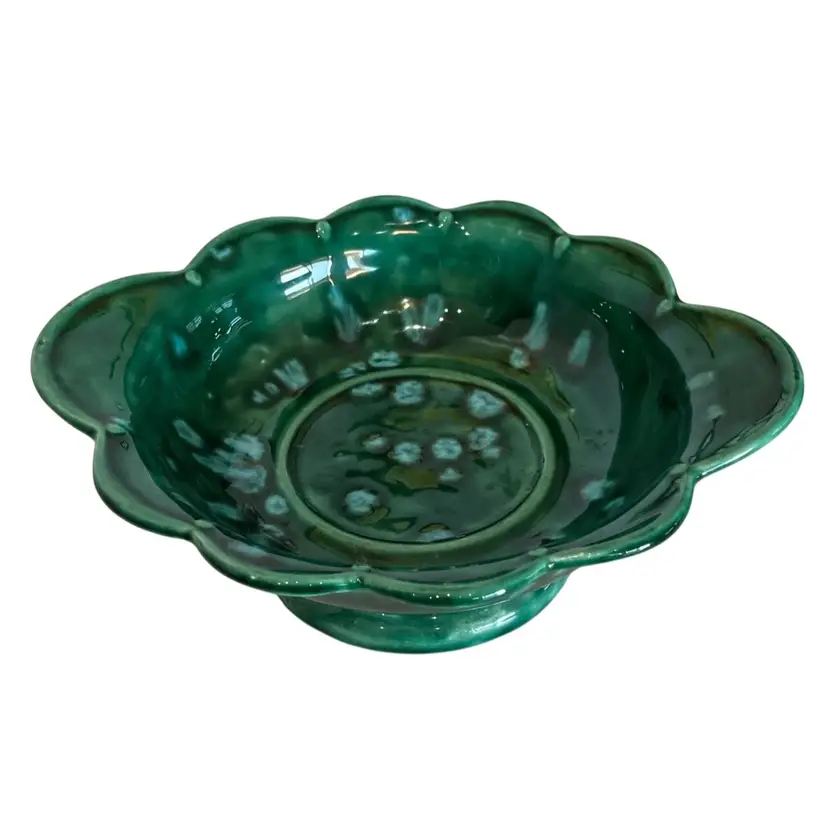 Beautiful Green And Blue Glazed Ceramic Footed Decorative Bowl