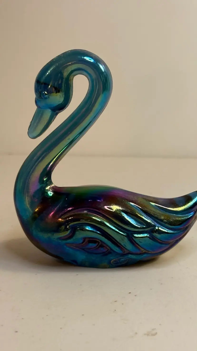 Fenton Carnival Glass Swan Iridescent Stamped
