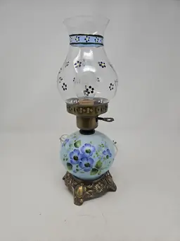 Vintage Hand-Painted Floral Oil Lamp