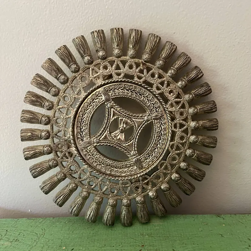 Vintage Silver Plate Trivet. Hollywood Regency Godinger GSA 9" Magic Carpet Tassel Trivet. Mid Century MCM