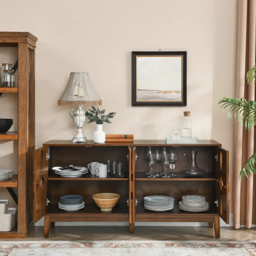 60.5 Mid Century Modern Sideboard Buffet Cabinet With Storage, TV Media Console Table