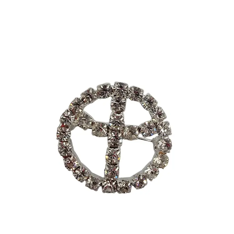 Vintage Peace Sign Clear Rhinestone Brooch Silver-Tone Prong Set Pin Retro